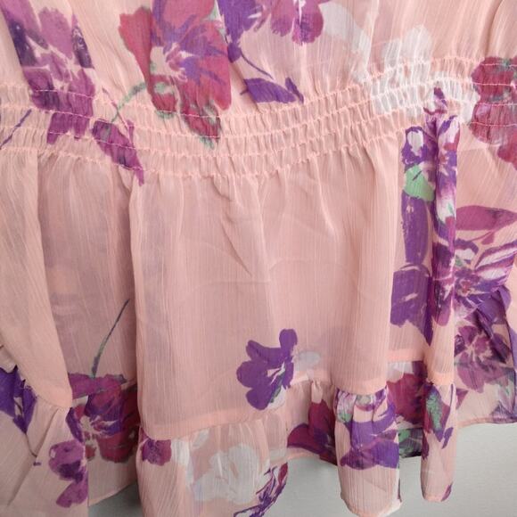 Candie's Floral Pink Flutter Butterfly Sleeve Blouse Top Cinched Waist Sz M - Picture 6 of 9